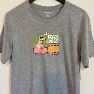 Teddy the Dog Peace & Dogs lightweight T shirt men’s size Large Gray